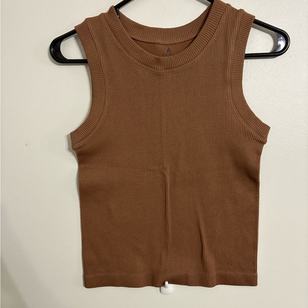 bke core Brown Ribbed high neck  Sleeveless Top Size Small NWOT
